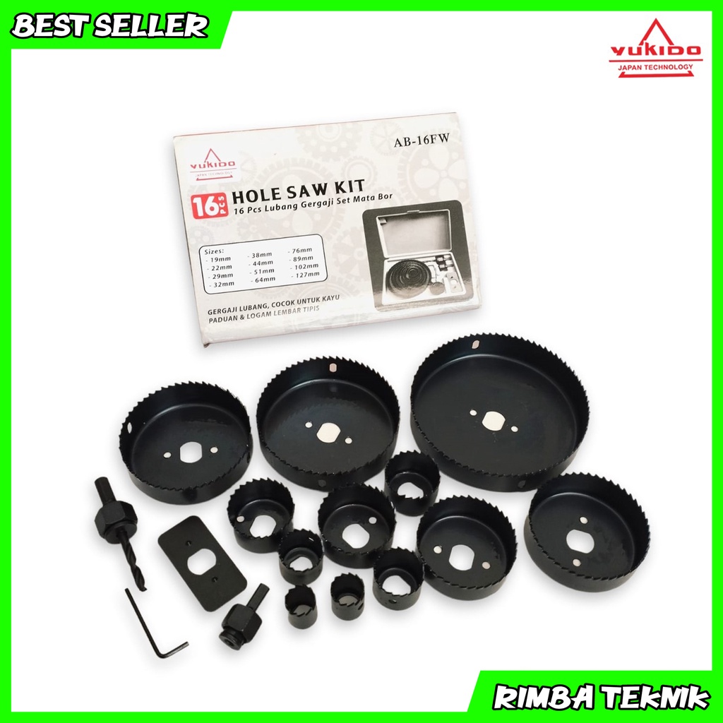 BISA COD Yukido Hole Saw Set Kit 16 pcs Mata Bor Holesaw Pelubang Kayu Berkualitas