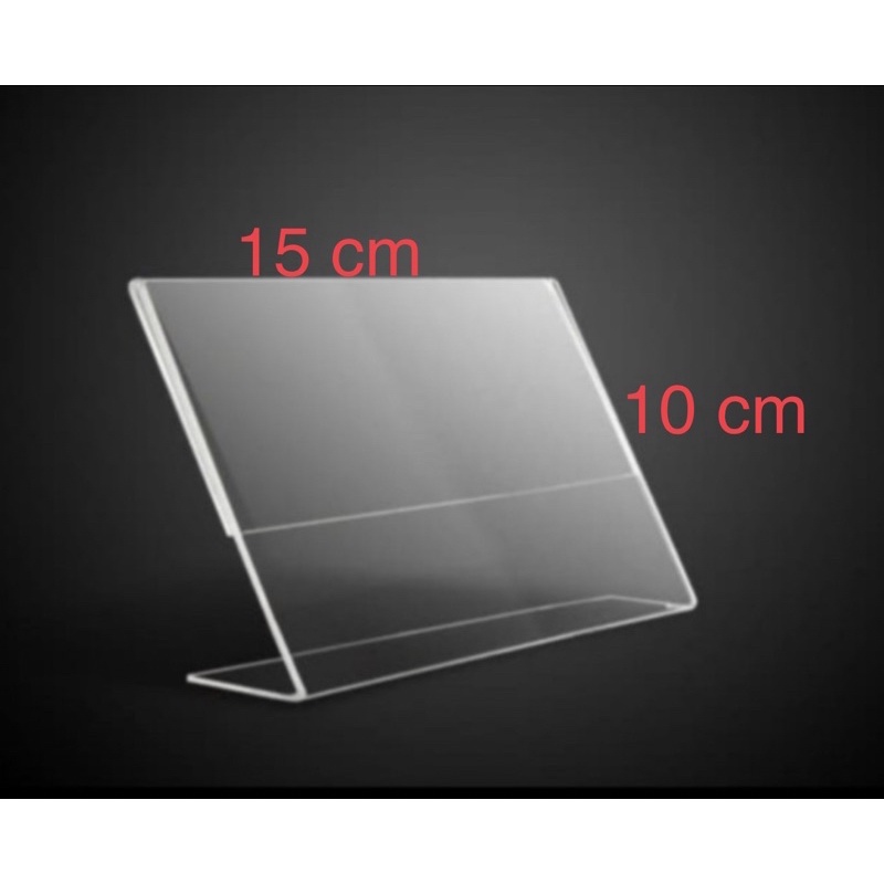 

acrylic tent card L selipan kertas 2mm Tinggi 10 x panjang 15 cm