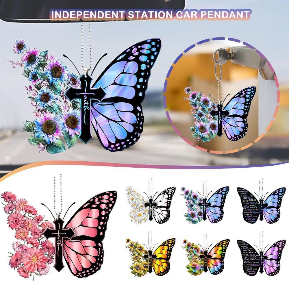Suyo 2 Pcs Kupu-Kupu Salib Gantung Liontin Fashion Hadiah Terbaik Gadis Wanita Spion Ornamen