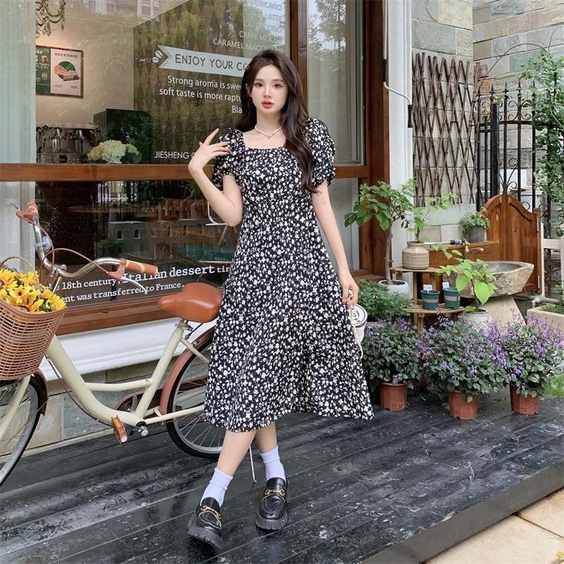 MOOGU ♡ Dress korea floral midi dress multi-warna dres wanita