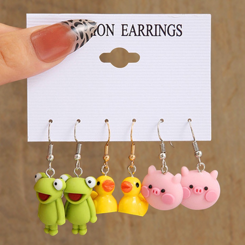 Kartun Kodok Bebek Anting Set Hewan Kupu-Kupu Lucu Menjuntai Anting-Anting Untuk Wanita Geometris Beruang Awan Anting-Anting Trendi Perhiasan