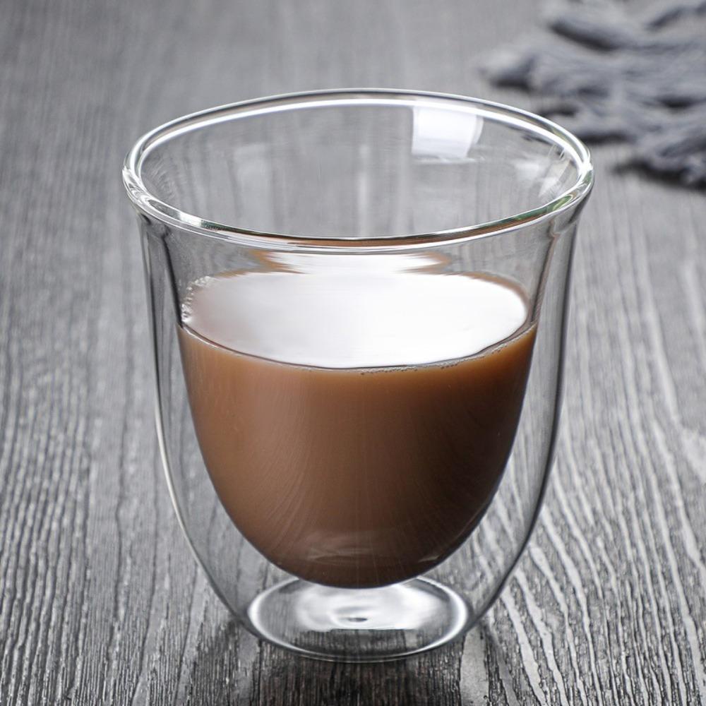 Preva Double Wall Glass Cup Anti Panas Handmade Borosilikat Tinggi Espresso Cangkir Kopi Sarapan Mug Transparan Bening