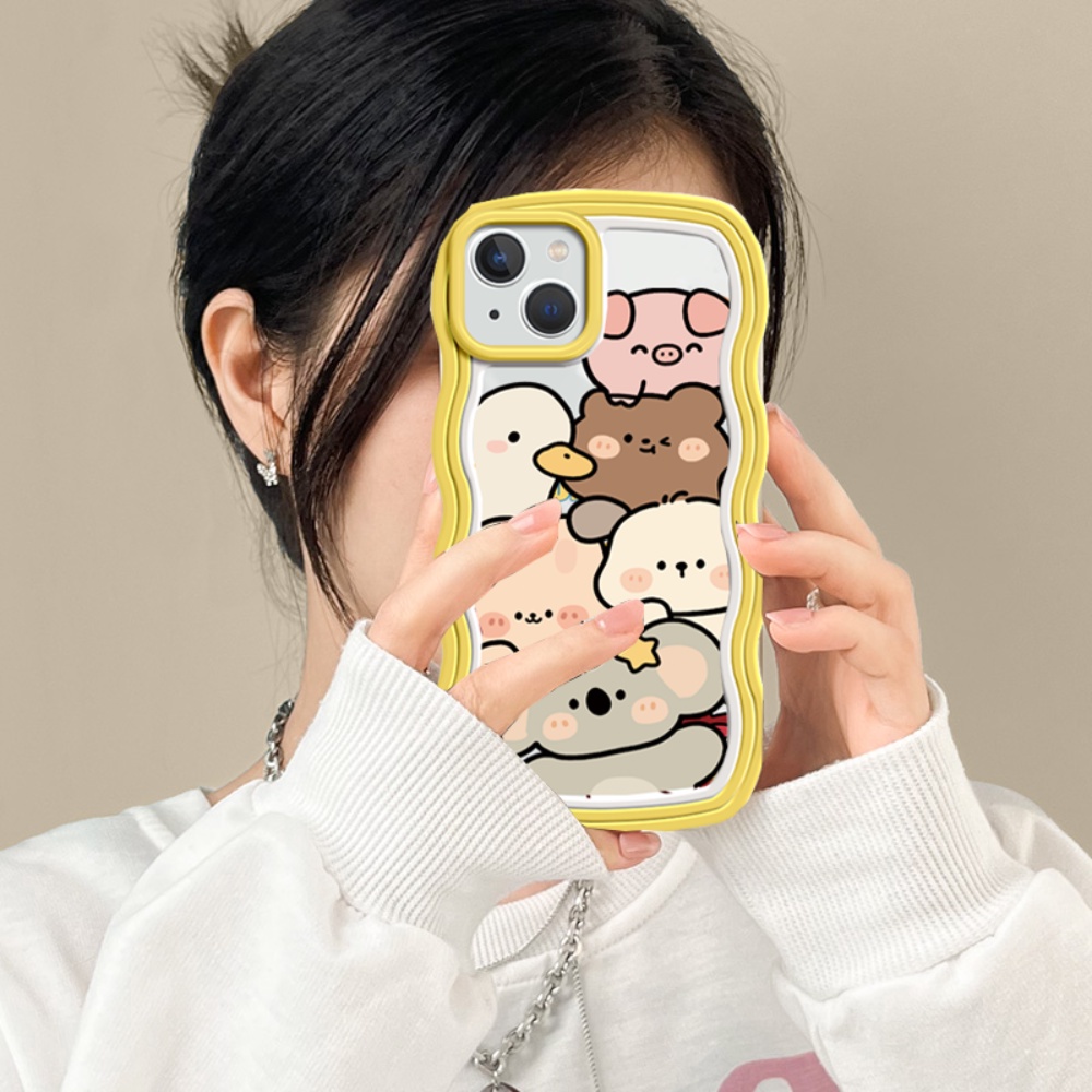 Realme 10 C33 C35 C31 C30 Realme 9i 6i 5s 5i 7i C15 C25s C12 C25 Realme C21Y C25Y C11 2021 C20 C3 C1 Gaya Baru Wavy Frame Case Zoo Party Cute Koala Bear Soft TPU Phone Cover