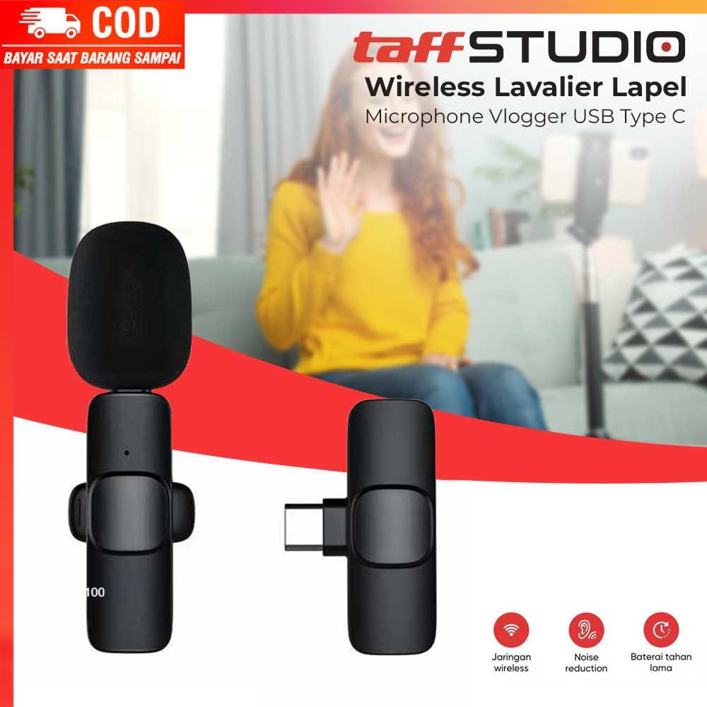 ( 100% BARANG ORI ) TaffSTUDIO Wireless Lavalier Lapel Microphone Vlogger USB Type C - HO86