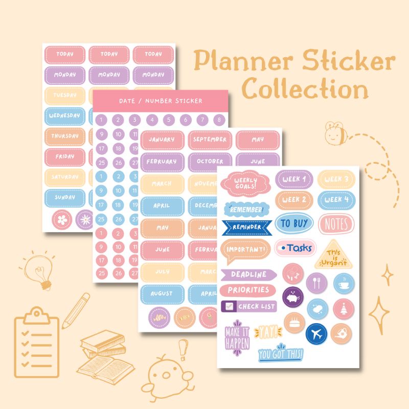 

Daily / Monthly / Date Sticker Planner Aesthetic for Bullet Journal and Scrapbook Decoration