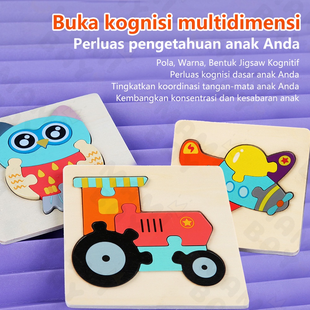 Mamibayi Puzzle kayu 3d mainan hewan Puzzle edukasi Transportasi wooden toys