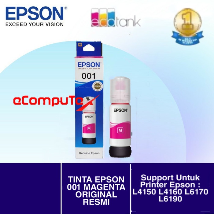 TINTA EPSON 001 MAGENTA / MERAH MUDA ORIGINAL RESMI L4150 L4160 L6170