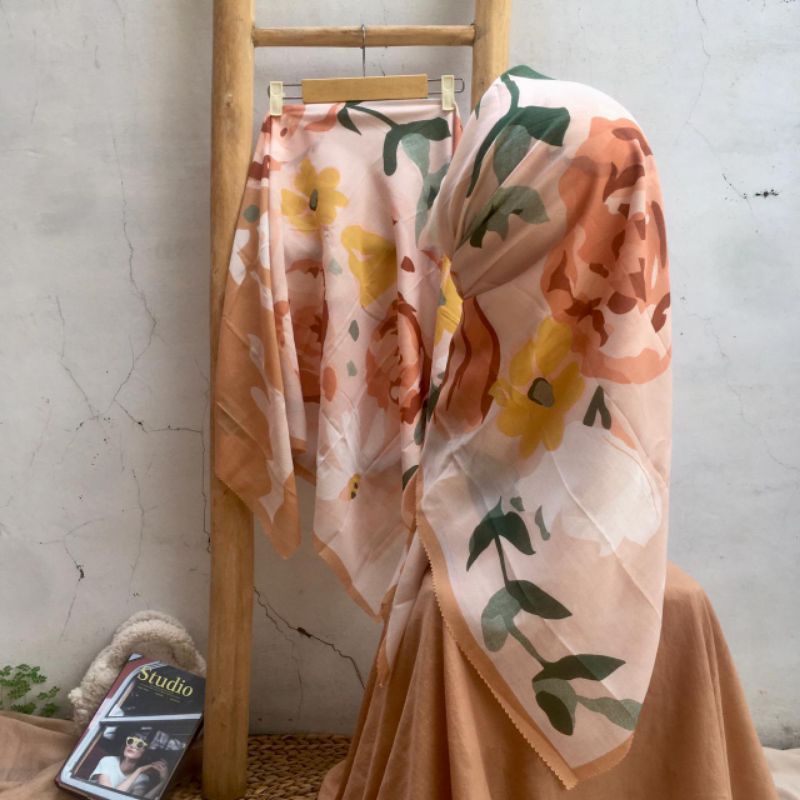 (FTS541) HIJAB SEGI EMPAT VOAL TERBARU  VOAL MOTIF TERBARU 110X110CM BUNGA SERIS