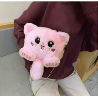 COD Tas Selempang bulu model Kucing bulu korean style original termurah tas slempang kucing import terbaru 2022