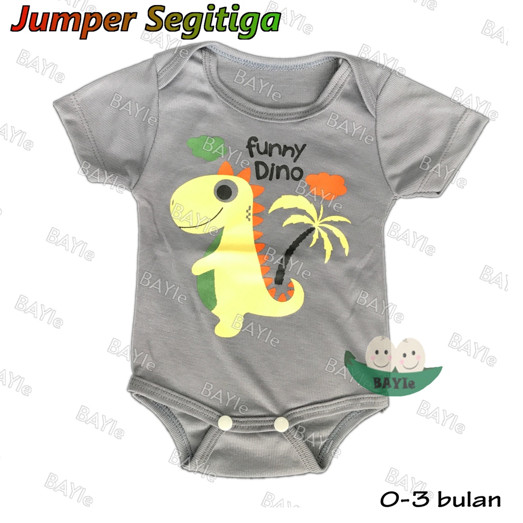 BAYIe - 12 PCS Baju Bayi model Jumper/Jumpsuit/Romper Segitiga Pendek SABLON Bahan RIB new born 0-3 Bulan