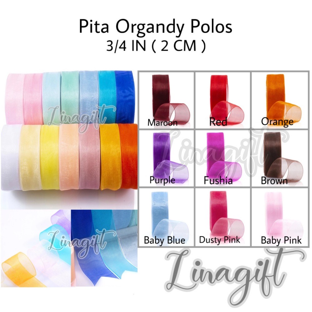 ( 3 Meter ) PITA ORGANDY POLOS 3/4 IN - PITA ORGANDI 2 CM 0.75 INCH HIASAN DEKOR DEKORASI KADO BINGKISAN SOUVENIR GOODIE BAG PARSEL PARCEL HAMPERS