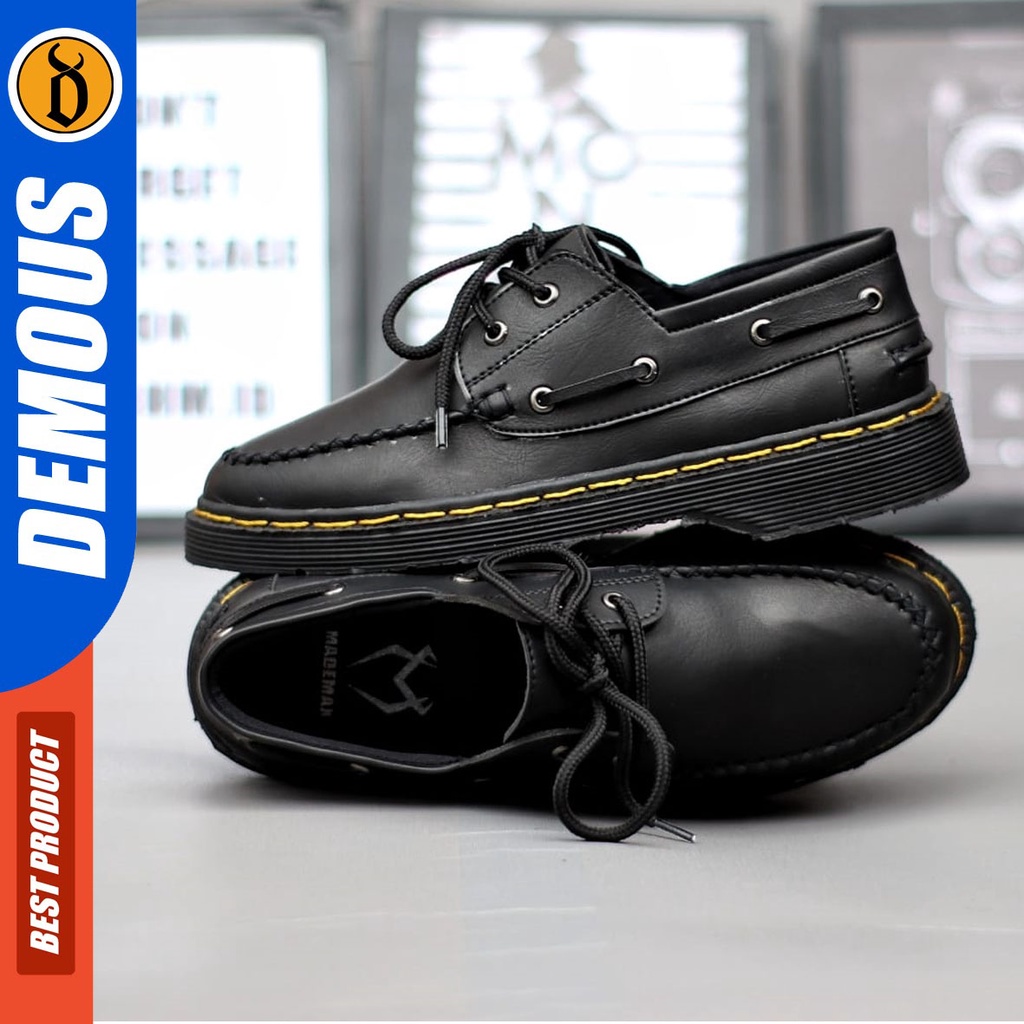 DEMOUS Fushi - Sepatu Docmart Formal Casual Boots Pantofel Kerja Pria Hitam