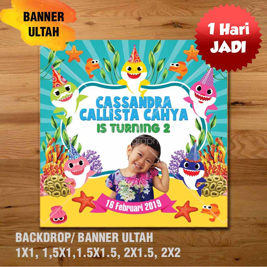 BABY SHARK BANNER/ BACKDROP/ SPANDUK ULANG TAHUN UL-TAH