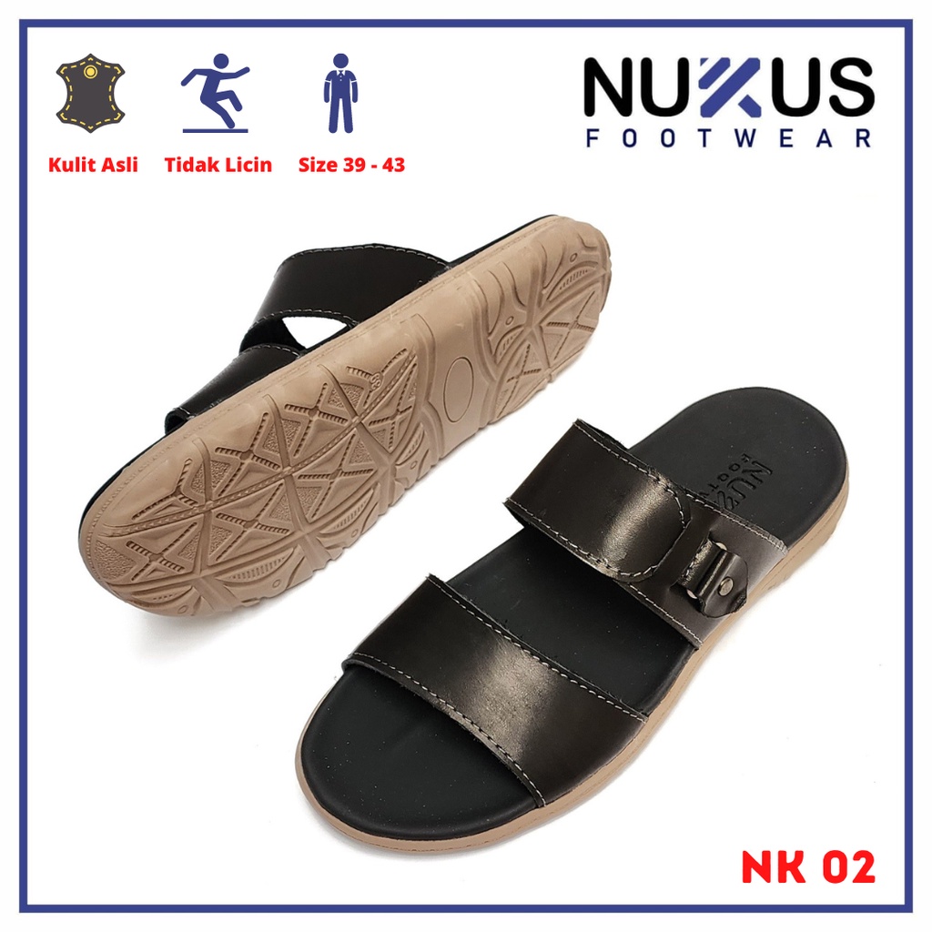 Nukus Sandal Selop Pria Kulit Asli Terbaru Trendi - NK 02 GB