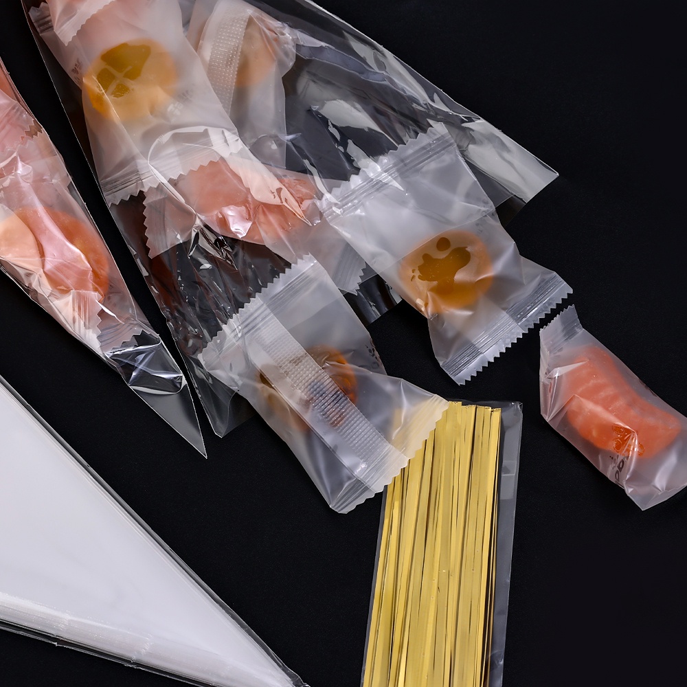 50 Pcs/Lot DIY Candy Bag Bening Cellophane Packing Bag Pernikahan Paskah Ulang Tahun Pesta Dekorasi Sweet Cellophane Transparan Cone Penyimpanan Dengan Kantong Organza