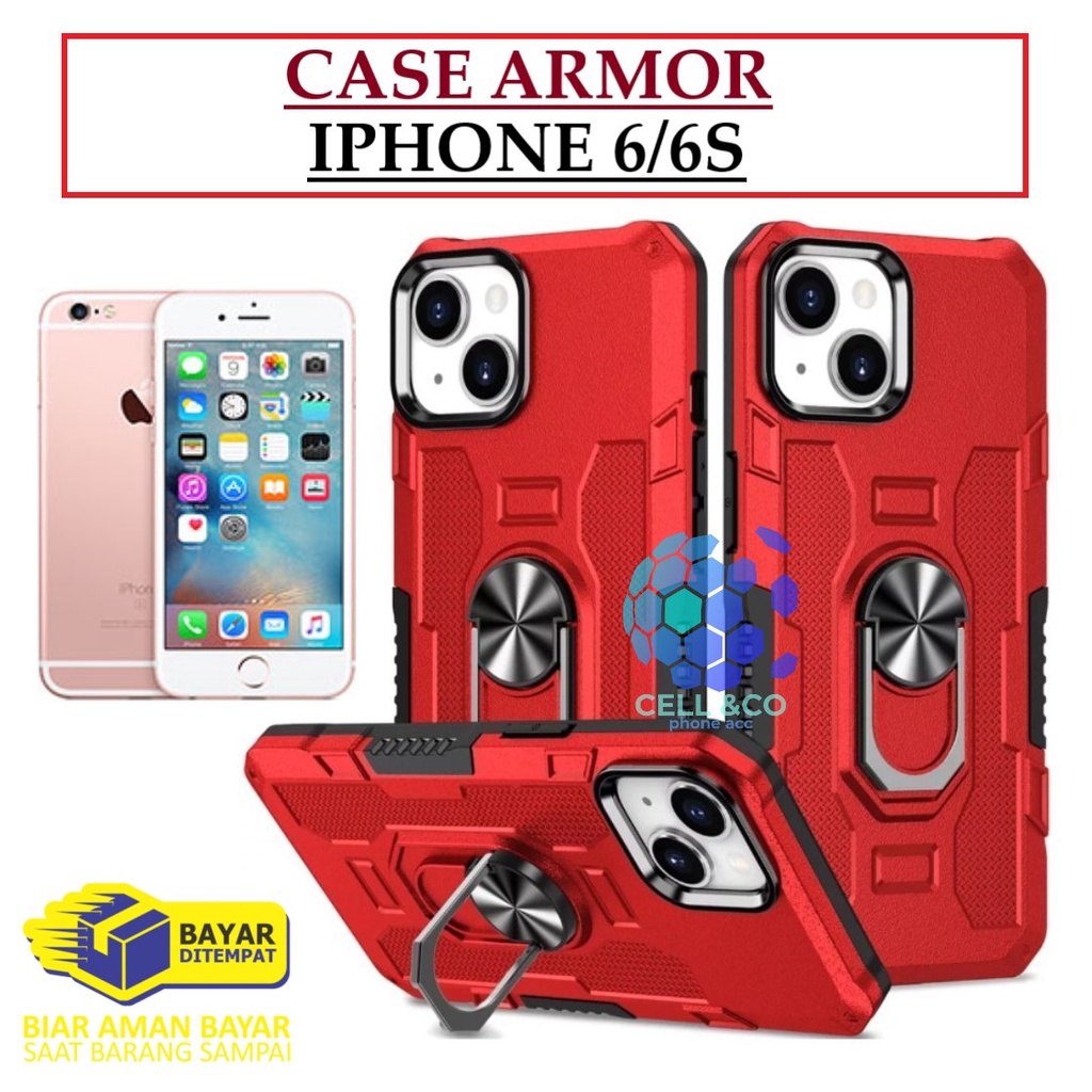 Case Armor IPHONE 6/6S Iring Cincin Magnetic Kesing Hp Protect kamera Premium Hard Case Standing Robot Pelindung Kamera