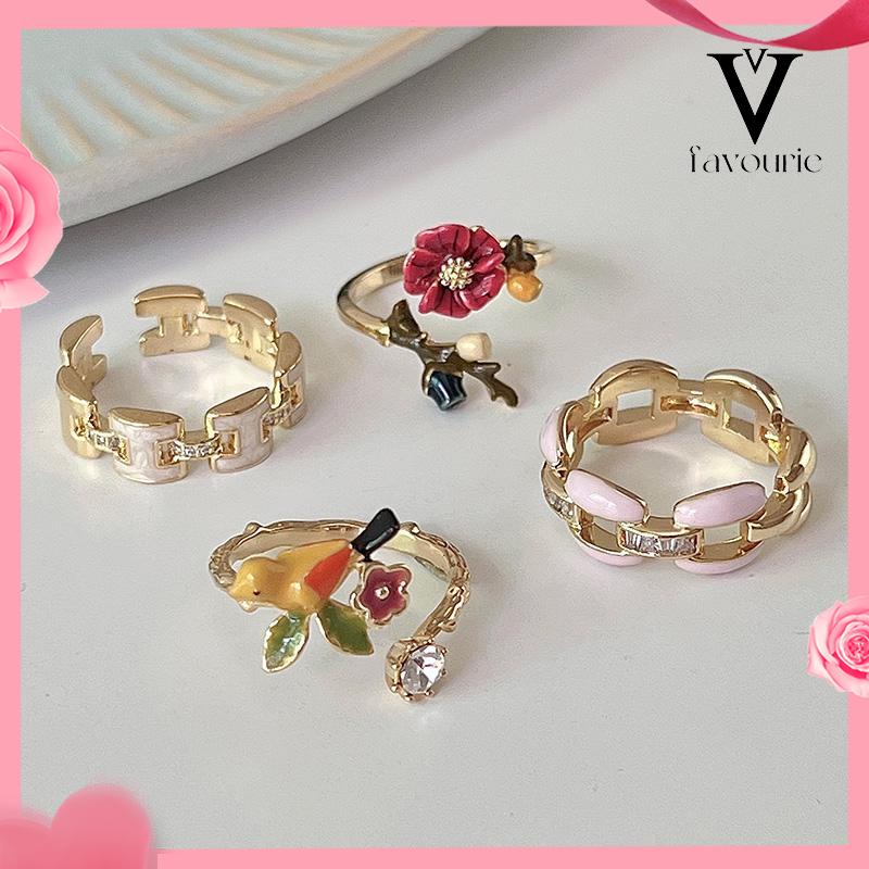 CODCincin Model Terbuka Bahan Alloy Desain Bungaburung Hias Berlian Imitasi Untuk Wanita Aksesori Cincin Serbaguna-FA