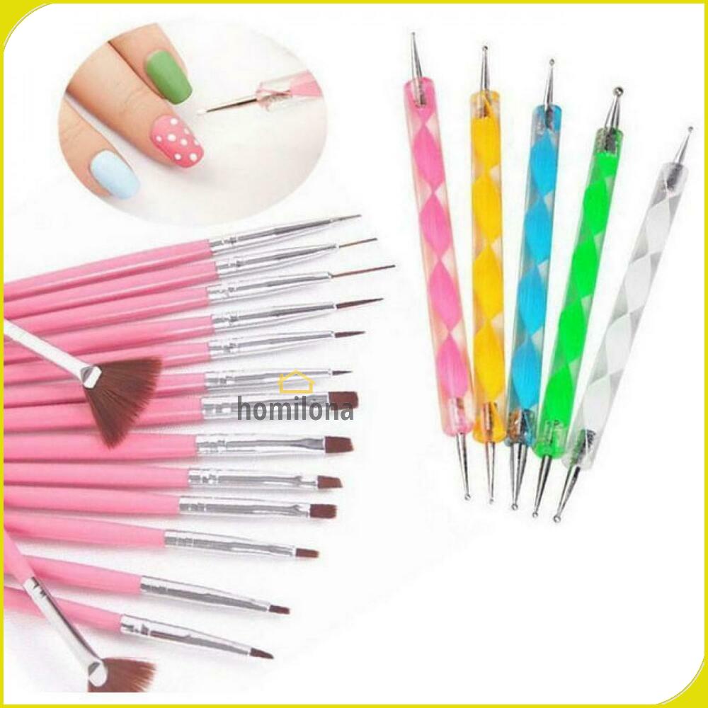 Rhinestone Kuas Kuku Lukis 20 in 1 Nail Art Dotting Tools - X-19