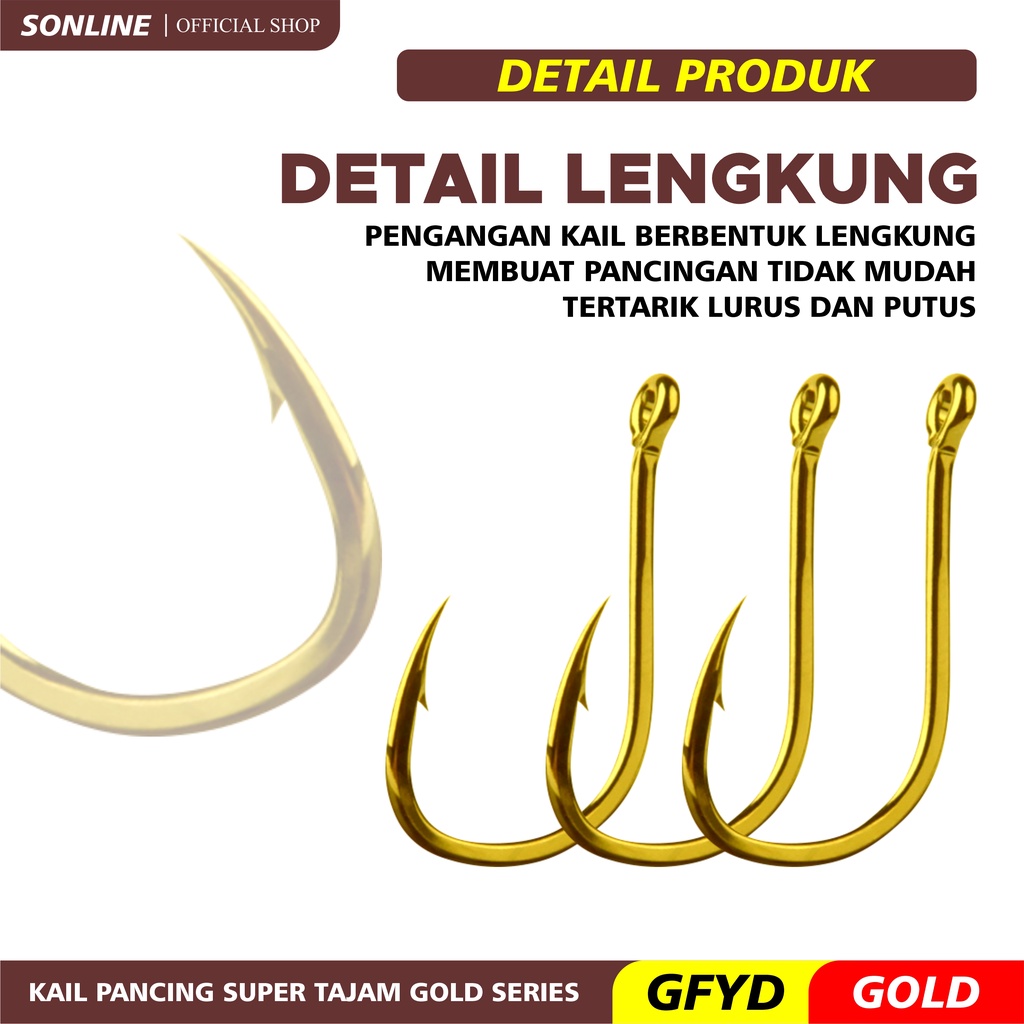 Sonline Kail Pancing Gold 25 pcs High Carbon Steel Barbed Fishing Hook Tackle Kail GFYD-3