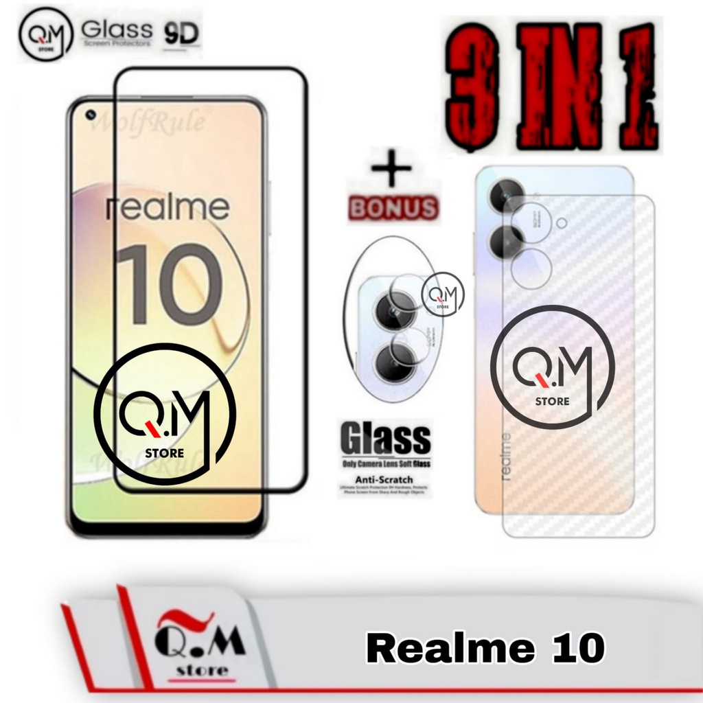 Paket 3in1 Tempered Glass Realme 10 Anti Gores Pelindung Layar