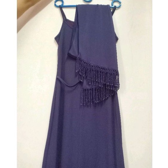 dress gaun pesta ungu plus syal