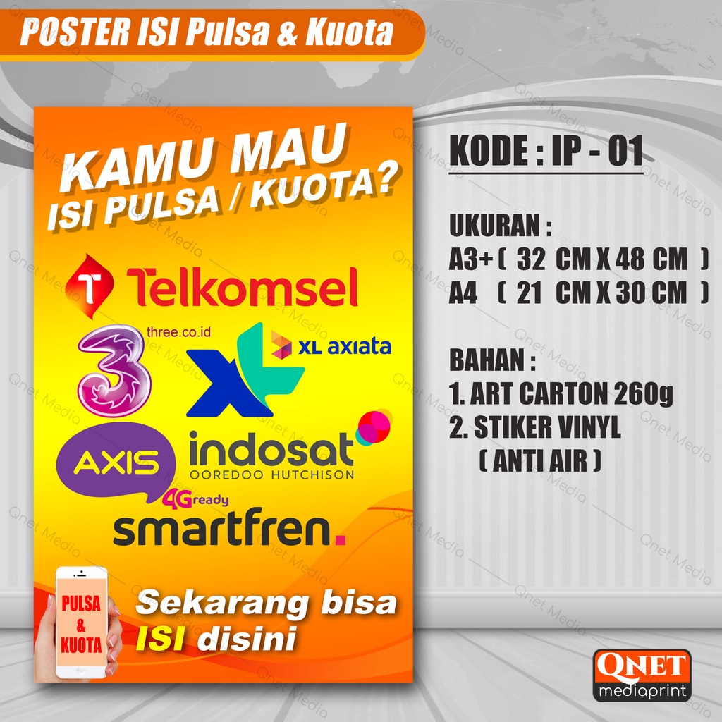 

STIKER / POSTER ISI PULSA KUOTA + LAMINASI GLOSSY