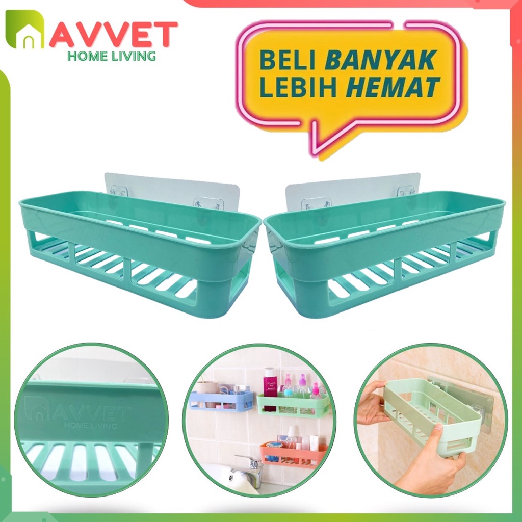 AVVET (PAKET HEMAT) Rak Kamar Mandi Persegi Panjang Multifungsi Hijau