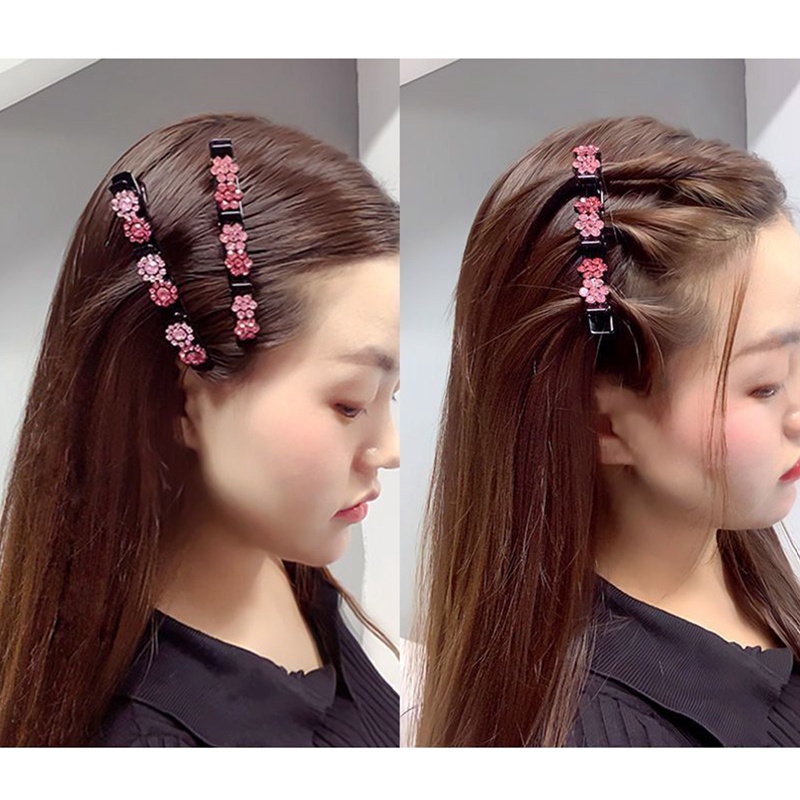 3pcs Jepit Rambut Kepang Kristal Fashion Duckbill Clip Fashion Double Layer Hair Clip Dengan 3jepitan Kecil Manis Jepit Poni Lucu Untuk Wanita &amp; Anak Perempuan