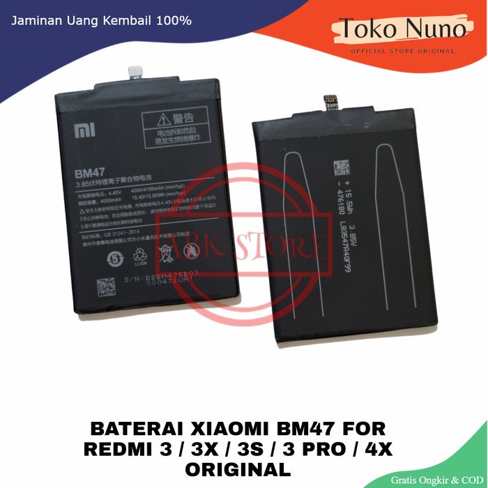 [ Toko Nuno ] Batre Baterai Battery Xiaomi Redmi 3x 4x BM47 ORIGINAL 100%
