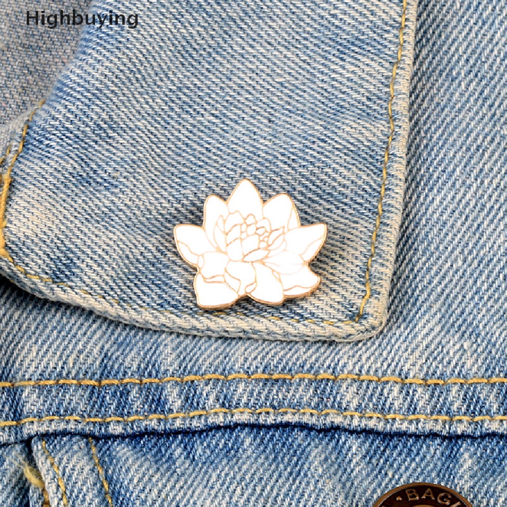 Hbid Buddhisme Teratai Putih Bunga Enamel Pin Bunga Tanaman Bros Denim Coat Ransel Kerah Pin Pria Wanita Lencana Jepang Perhiasan Hadiah Syal Kancing Glory