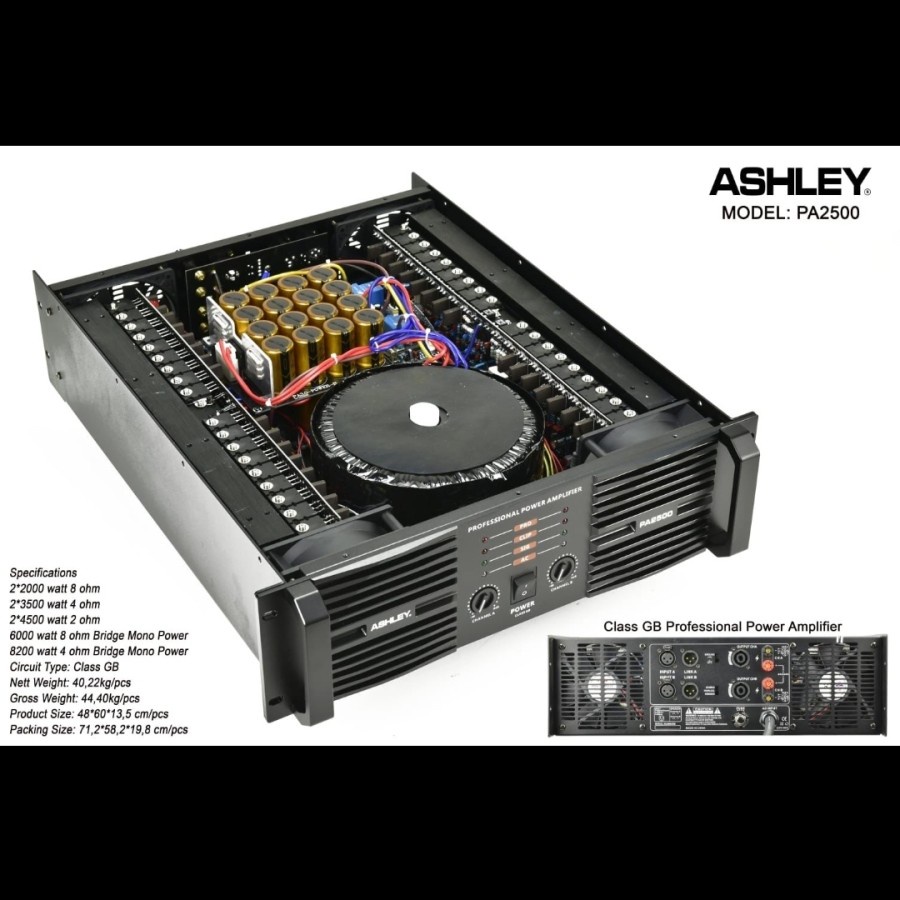 power amplifier ashley pa2500 pa 2500 class GB original garansi