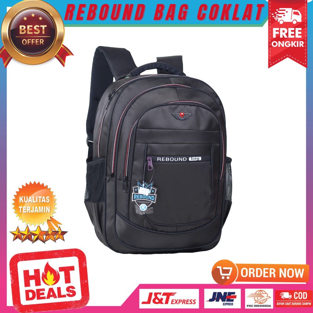 Ransel Pria Murah Tas Gendong Bahan Nilon Berkualitas Backpack Cowok Rebound Bag Coklat Trendy Stylish Keren Multifungsi Bonus Raincover + Slot Laptop