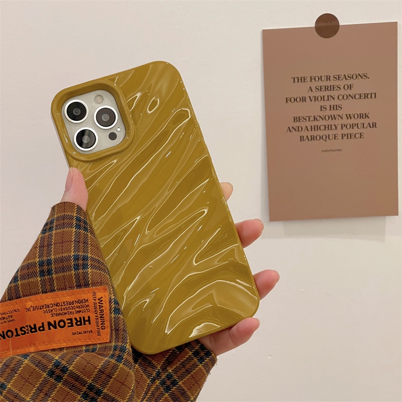 IPHONE Casing Kuning Jahe Cerah Trendy Untuk Iphone11 12 13 14 Pro Max 14Plus Wavy Fall Arrest Case