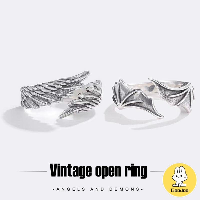 Cincin Model Terbuka Desain Sayap Malaikat Demons Gaya Vintage Untuk Pasangan Pria Dan Wanita  -Doo