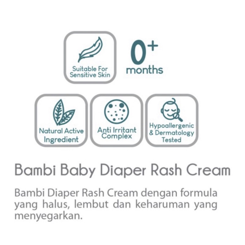 Bambi Baby Diaper Rash Cream 50ml (Tube) | Krim Ruam Popok Bayi