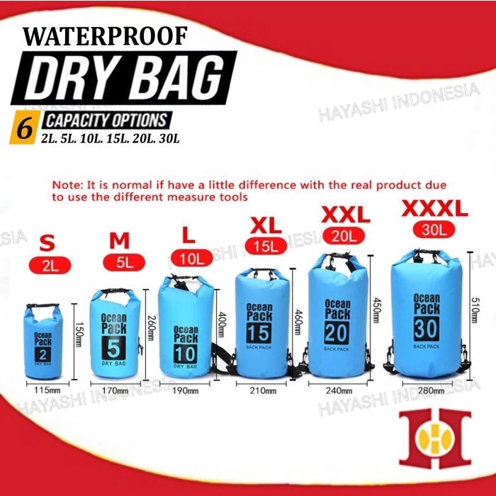 Dry Bag Ransel Tas Hiking Waterproof Tahan Air 2L 5L 10L 15L 20L 30L