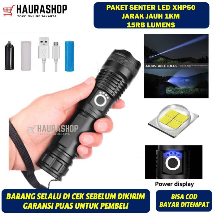 XHP50 Senter LED USB Recharge Jarak Jauh 600 - 1000M 15000 Lumens