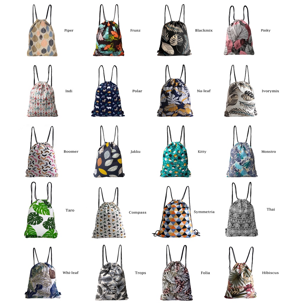 TAS SERUT DRAWSTRING BAG STRING BAG STRINGBAG BAHAN KANVAS TEBAL MOTIF FRUNZ