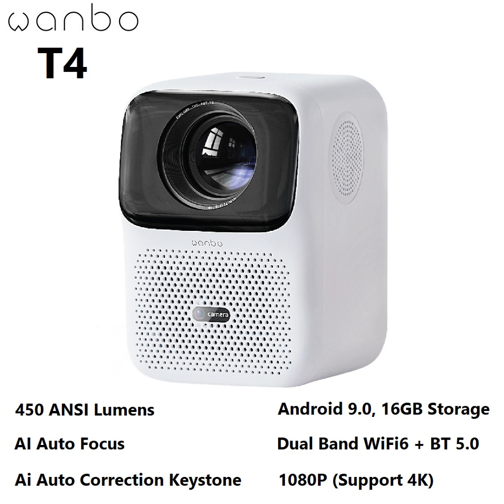 WANBO T4 - Smart Android Projector 1080P Full HD - 450 ANSI Lumens - Proyektor Android Terbaru Dari WANBO