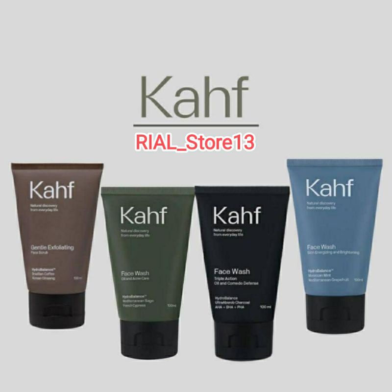 KAHF Face Wash Indonesia / Sabun Wajah Pria 100ml / Skin Energizing And Brightening Triple Action Oil Comedo Defense Acne Gentle Exfoliating Scrub / Skincare Facial Care Serum Cream Sunscreen Mask / Hair Body Eau De Toilette Deodorant Man Cowok Paket Set