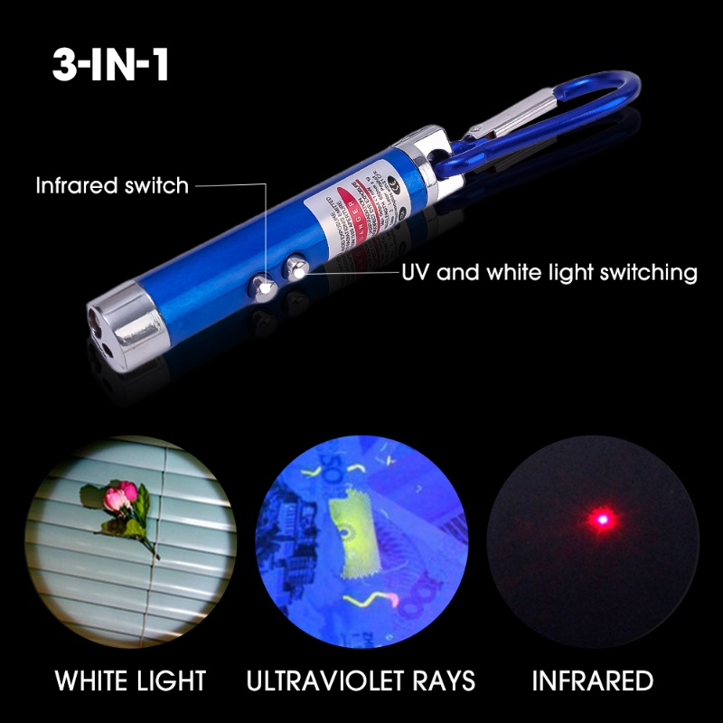 Senter Mini Tiga-Dalam-Satu Paduan Aluminium Luar Ruangan Dengan Kunci/Perlindungan Keselamatan Portabel Pencahayaan Ultraviolet Light