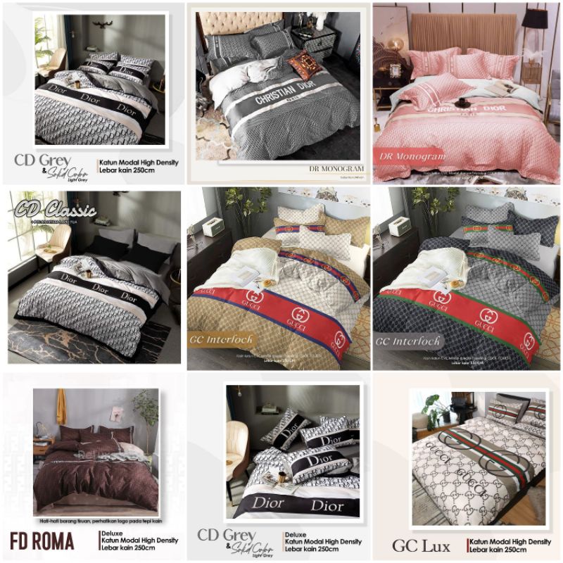 SPREI+BEDCOVER KATUN LOKAL / BEDCOVER SET MOTIF BRANDED CHANEL LV GUCCI