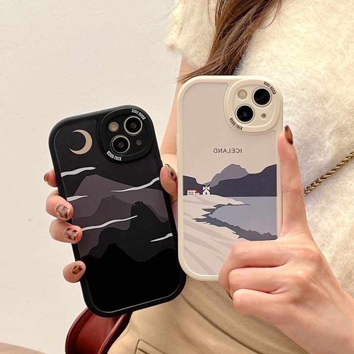 Couples Black Peak Moon Soft Case Realme C1 C2 5S 5i 6 7i 8i 8 Pro 9i C11 C20 C12 C15 C17 C21Y C25Y C35 RENO 4F 5 6 7Z Black Silicone Case for Girl Women Gifts Baolongwish