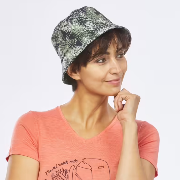 FORCLAZ MT100 Topi Bucket Motif Daun Dewasa Unisex Hat Hiking Trekking