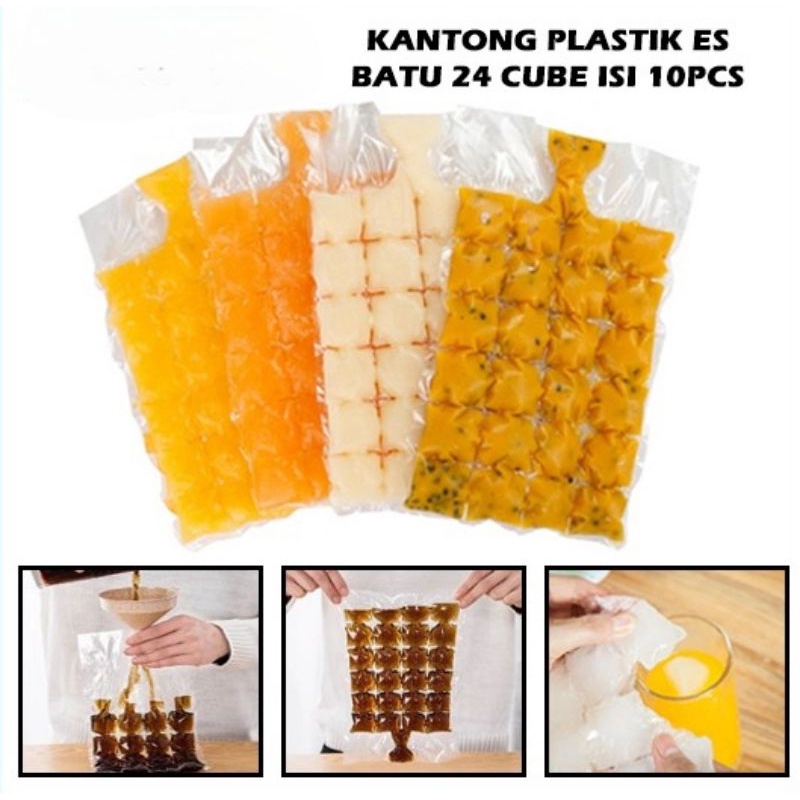 Kantong Plastik Cetakan Es Batu Sekal Pakai Isi 10 pcs Ice Bag 24 Cube Beku Food