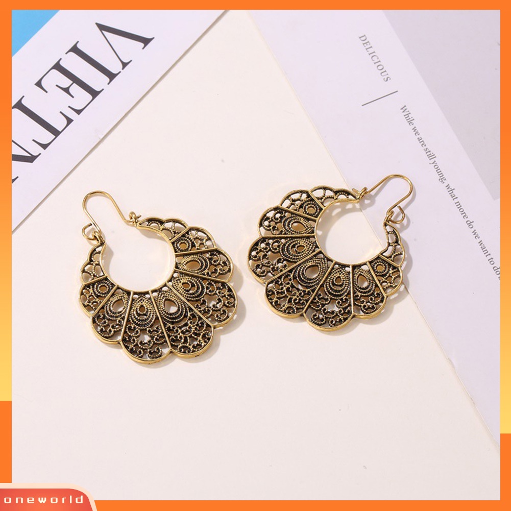 [WONE] Vintage Wanita Berongga Keluar Bunga Menjuntai Geometris Hoop Anting Perhiasan Hadiah