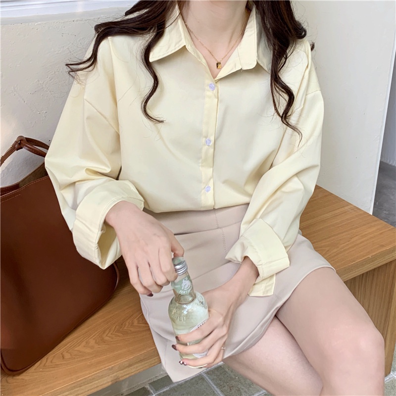 MOOGU ♡ L-4XL Oversize kemeja korea shirt blouse wanita satu saku