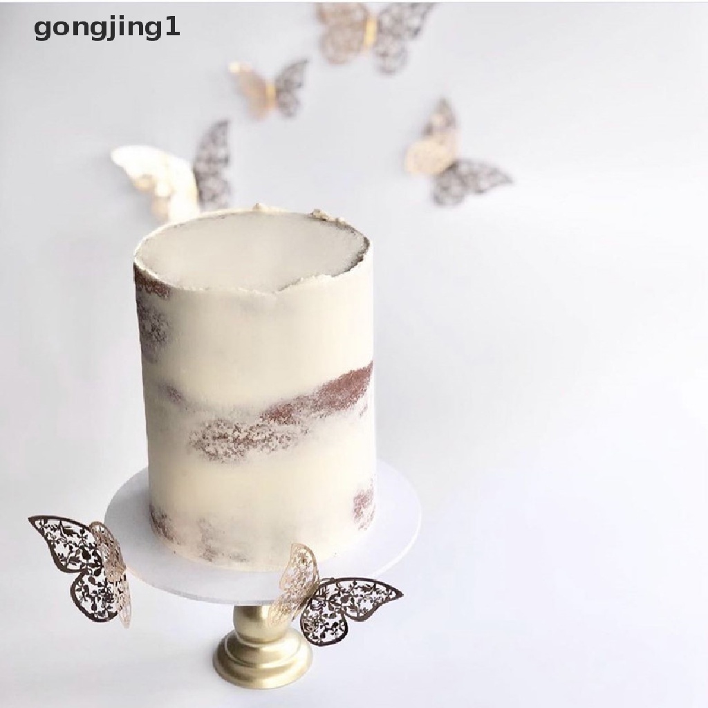 Ggg 12 Pcs Tekstur Logam Emas Artifisial Butterfly Cake Topper Hiasan Kue ID