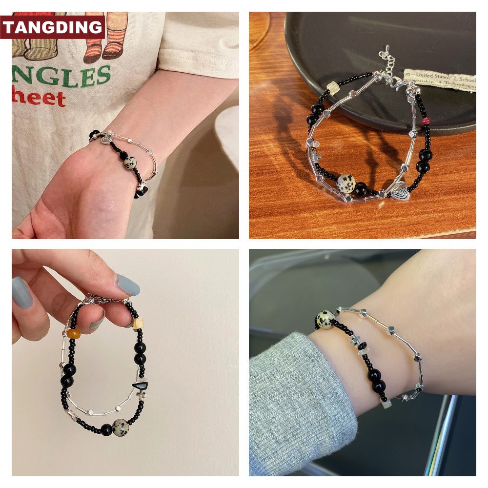 [COD Tangding]vintage Double Layer Manik-Manik Gelang Wanita Gadis Dikepang Gelang Perhiasan Pacar Hadiah