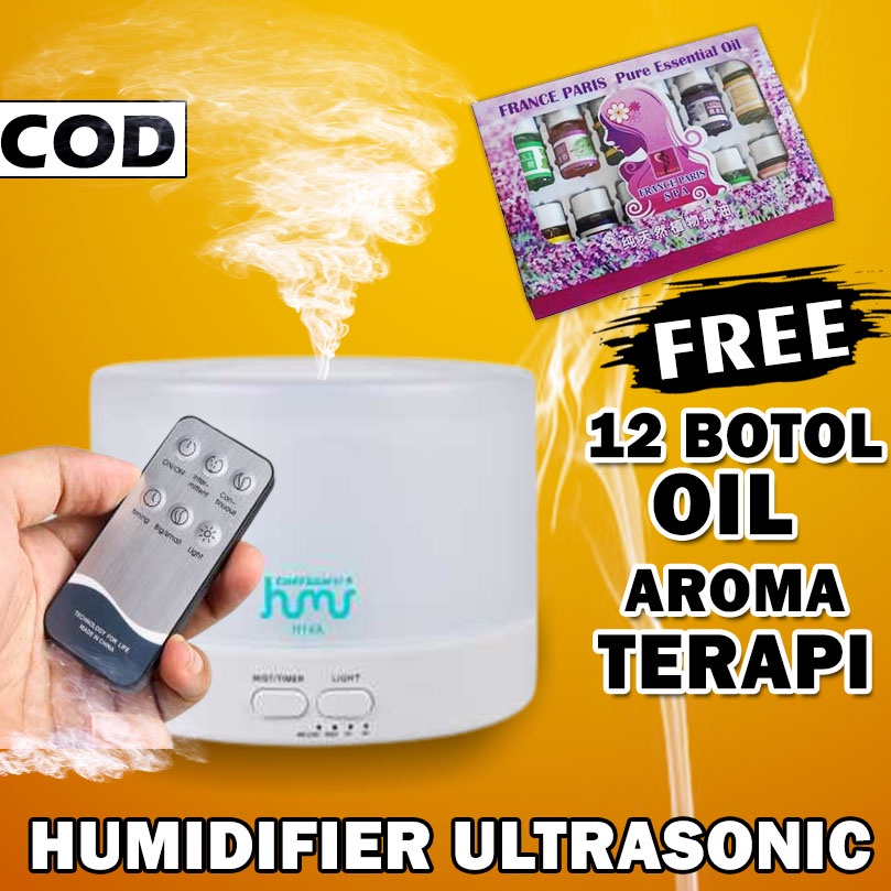 Humidifier Diffuser Aromaterapi Oil 500ml Ultrasonic 7 LED Remote Disfuser Taffware Air Aromatherapy Pengharum Ruangan
